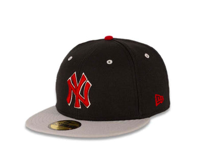 New York Yankees New Era MLB 59FIFTY 5950 Fitted Cap Hat Black Crown Gray Visor Red/Gray Logo