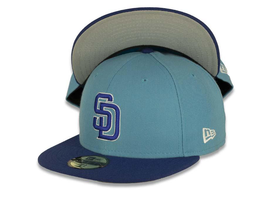 San Diego Padres New Era MLB 59FIFTY 5950 Fitted Cap Hat Blue Crown Royal Blue Visor Blue/White Logo 