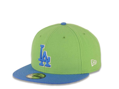 Los Angeles Dodgers New Era MLB 59FIFTY 5950 Fitted Cap Hat Lime Green Crown Blue Visor Blue/White Logo