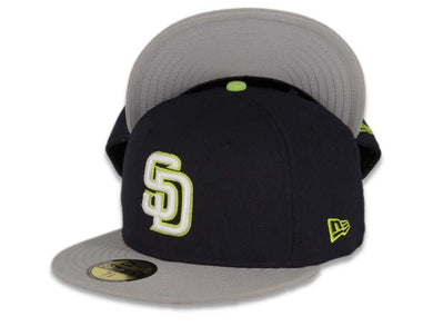 San Diego Padres New Era MLB 59FIFTY 5950 Fitted Cap Hat Navy Crown Gray Visor White/Lime Green Logo