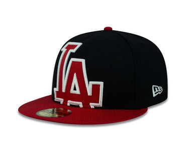 Los Angeles Dodgers New Era MLB 59FIFTY 5950 Fitted Cap Hat Black Crown Red Visor Red/White XL Logo Viza Fill