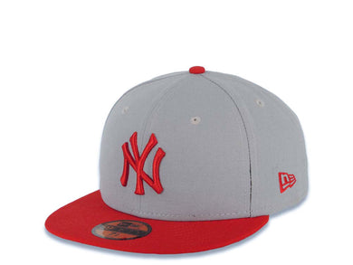 New York Yankees New Era MLB 59FIFTY 5950 Fitted Cap Hat Gray Crown Red Visor Red Logo