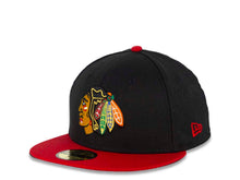Load image into Gallery viewer, Chicago Blackhawks New Era NHL 59FIFTY 5950 Fitted Cap Hat Black Crown Red Visor Team Color Logo 
