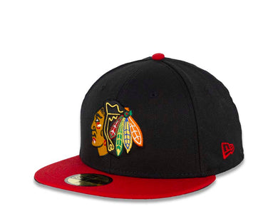 Chicago Blackhawks New Era NHL 59FIFTY 5950 Fitted Cap Hat Black Crown Red Visor Team Color Logo 