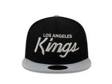 Load image into Gallery viewer, Los Angeles Kings New Era NHL 59FIFTY 5950 Fitted Cap Hat Black Crown Gray Visor Gray Script Logo
