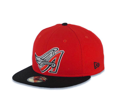Los Angeles Anaheim Angels New Era MLB 59FIFTY 5950 Fitted Cap Hat Red Crown Black Visor Red/Gray Cooperstown/Retro Wing Logo