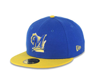 Milwaukee Brewers New Era MLB 59FIFTY 5950 Fitted Cap Hat Royal Blue Crown Yellow Visor Navy/Yellow Logo