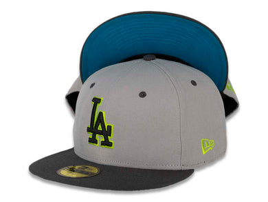 Los Angeles Dodgers New Era MLB 59FIFTY 5950 Fitted Cap Hat Gray Crown Dark Gray Visor Black/Green Logo
