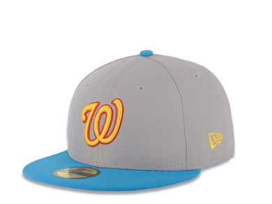 Washington Nationals New Era MLB 59FIFTY 5950 Fitted Cap Hat Gray Crown Turquoise Visor Yellow/Red Logo