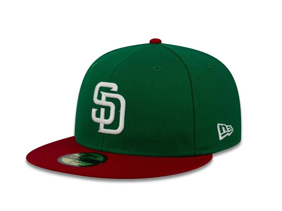 San Diego Padres New Era MLB 59FIFTY 5950 Fitted Cap Hat Green Crown Red Visor White Logo 