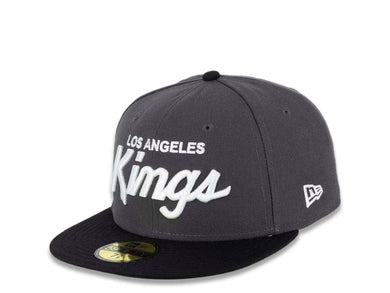 Los Angeles Kings New Era NHL 59FIFTY 5950 Fitted Cap Hat Dark Gray Crown Black Visor White “Text” Logo 