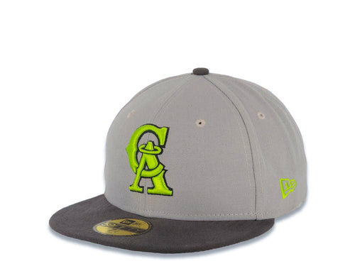Los Angeles Anaheim Angels New Era MLB 59FIFTY 5950 Fitted Cap Hat Gray Crown Dark Gray Visor Lime Green CA Cooperstown Logo