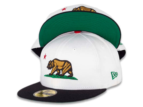 California Replubic New Era 59FIFTY 5950 Fitted Cap Hat White Crown Black Visor Bear Logo