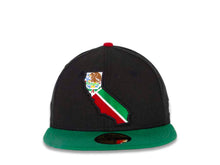 Load image into Gallery viewer, CaliMex New Era 59FIFTY 5950 Fitted Cap Hat Black Crown Green Visor Mexico Flag Inside California State Map Logo
