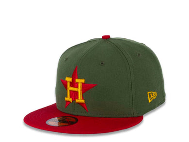 Houston Astros New Era MLB 59FIFTY 5950 Fitted Cap Hat Alpine Green Crown Red Visor Yellow/Red Logo 