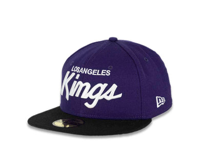 Los Angeles Kings New Era NHL 59FIFTY 5950 Fitted Cap Hat Purple Crown Black Visor White “Text” Logo 