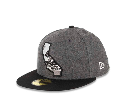 CALI CALIfornia New Era 59FIFTY 5950 Fitted Cap Hat Dark Gray Melton Crown Black Visor Black/White California Flag Inside California State Map Logo
