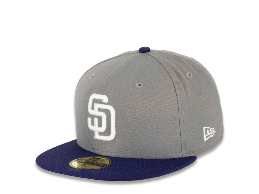 San Diego Padres New Era MLB 59FIFTY 5950 Fitted Cap Hat Storm Gray Crown Purple Visor White Logo 