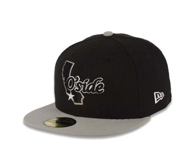 Oceanside New Era 59FIFTY 5950 Fitted Cap Hat Black Crown Gray Visor Black/White O'Side State Map Logo