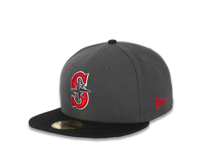 Seattle Mariners New Era MLB 59FIFTY 5950 Fitted Cap Hat Dark Gray Crown Black Visor Red/Gray Logo