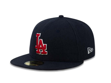 Los Angeles Dodgers New Era MLB 59FIFTY 5950 Fitted Cap Hat Navy Crown Red/White Logo 