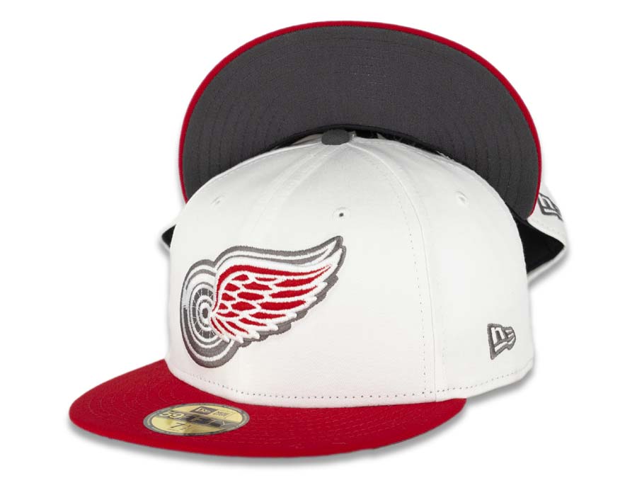 Detroit Red Wings New Era NHL 59FIFTY 5950 Fitted Cap Hat White Crown Red Visor Gray/Red/Black Logo