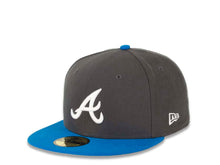 Load image into Gallery viewer, Atlanta Braves New Era MLB 59FIFTY 5950 Fitted Cap Hat Dark Gray Crown Blue Visor White Logo
