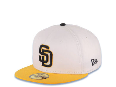 San Diego Padres New Era MLB 59FIFTY 5950 Fitted Cap Hat White Crown Gold Visor Black/Yellow Logo