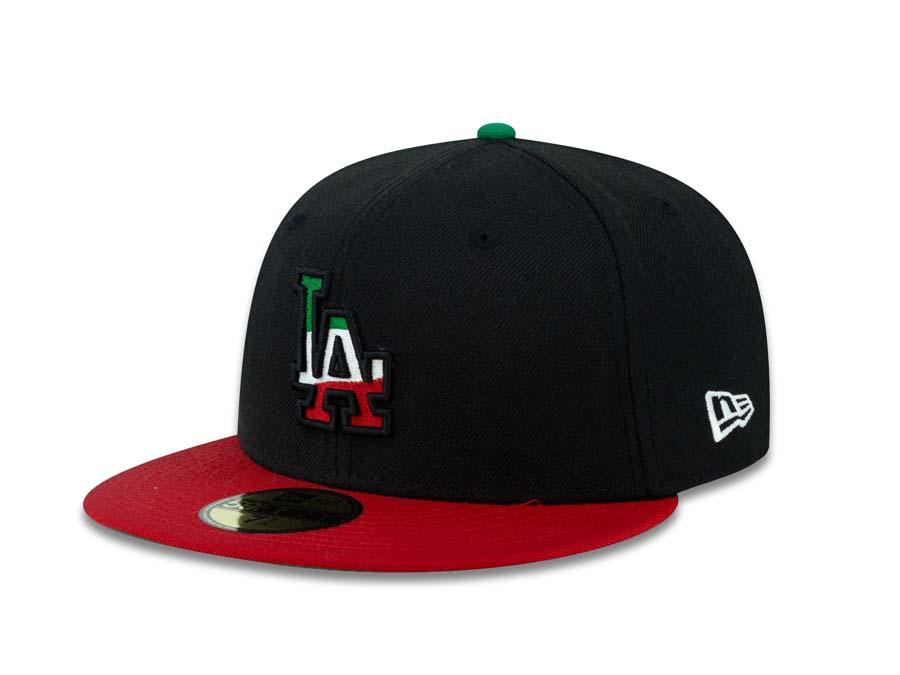 Los Angeles Dodgers New Era MLB 59FIFTY 5950 Fitted Cap Hat Black Crown Red Visor Green/White/Red Logo 