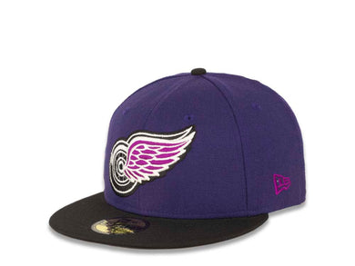 Detroit Red Wings New Era 59FIFTY 5950 Fitted Cap Hat Purple Crown Black Visor Black/White/Magenta Logo