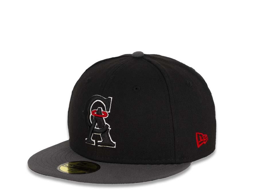 Californa Angels New Era MLB 59FIFTY 5950 Fitted Cap Hat Black Crown Dark Gray Visor Black/White/Red Logo