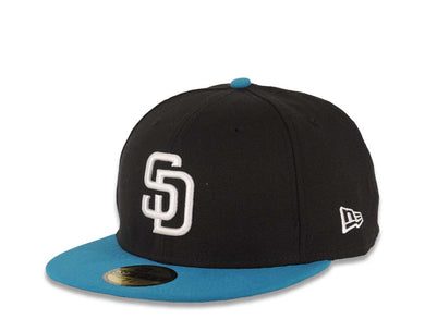 San Diego Padres New Era MLB 59FIFTY 5950 Fitted Cap Hat Black Crown Turquoise Blue Visor White Logo