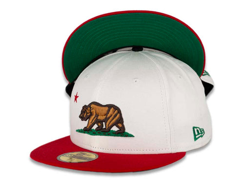 California Republic New Era 59FIFTY 5950 Fitted Cap Hat White Crown Red Visor Team Color Logo 