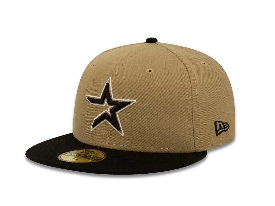 Houston Astros New Era MLB 59FIFTY 5950 Fitted Cap Hat Khaki Crown Black Visor Black/White Logo