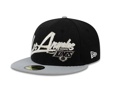 Los Angeles Kings New Era NHL 59FIFTY 5950 Fitted Cap Hat Black Crown Gray Visor Retro Word