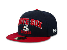 Load image into Gallery viewer, Chicago White Sox New Era 59FIFTY 5950 Fitted Cap Hat Black Crown Red Visor Red/White Logo Pay Dirt
