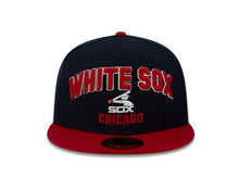 Load image into Gallery viewer, Chicago White Sox New Era 59FIFTY 5950 Fitted Cap Hat Black Crown Red Visor Red/White Logo Pay Dirt
