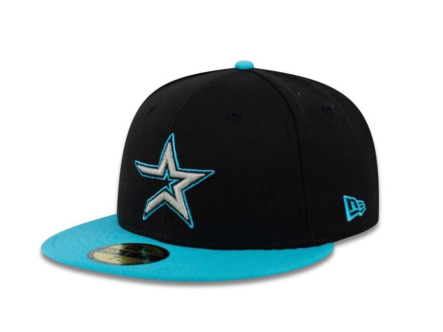Houston Astros New Era MLB 59FIFTY 5950 Fitted Cap Hat Black Crown Blue Visor Gray/Blue Logo 