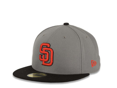 San Diego Padres New Era MLB 59FIFTY 5950 Fitted Cap Hat Gray Crown Black Visor Red/Black Logo