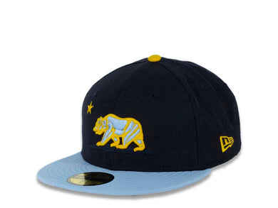California Republic New Era 59FIFTY 5950 Fitted Cap Hat Navy Crown Sky Blue Visor Sky Blue/Yellow Logo 