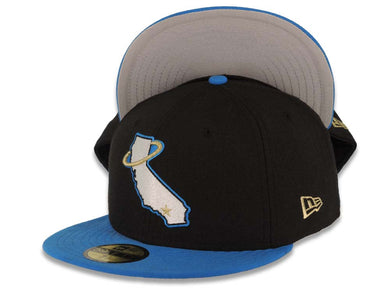 Los Angeles Anaheim Angels New Era MLB 59FIFTY 5950 Fitted Cap Hat Black Crown Cardinal Blue Visor White/Blue/Metallic Gold State Map Halo Log