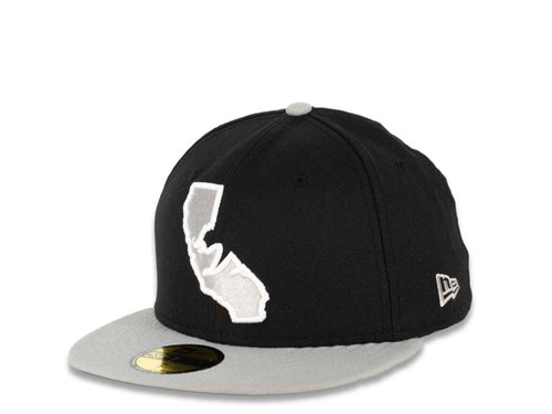 CALI CALIfornia New Era 59FIFTY 5950 Fitted Cap Hat Black Crown Gray Visor Gray/White Bear in State Map Freeway Logo 