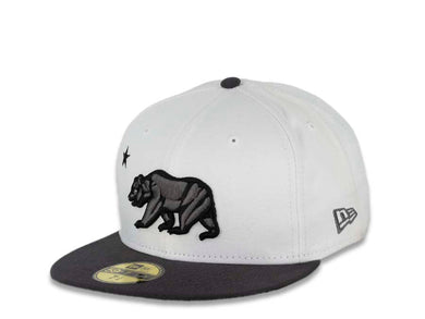 California Republic New Era 59FIFTY 5950 Fitted Cap Hat White Crown Dark Gray Visor Dark Gray/Black Bear Logo 