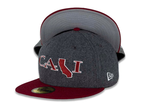 CALI CALIfornia New Era 59FIFTY 5950 Fitted Cap Hat Dark Gray Crown Cardinal Visor Cardinal/White Logo 