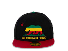 Load image into Gallery viewer, California Republic New Era 59FIFTY 5950 Fitted Cap Hat Black Crown Red Visor Green/Yellow/Red Logo 
