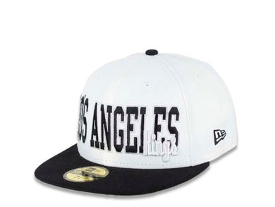 Los Angeles Kings New Era NHL 59FIFTY 5950 Fitted Cap Hat White Crown Black Visor White/Black with Text Logo Big Time