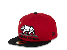 Load image into Gallery viewer, California Republic New Era 59FIFTY 5950 Fitted Cap Hat Red Crown Black Visor White/Black/Red Bear Logo
