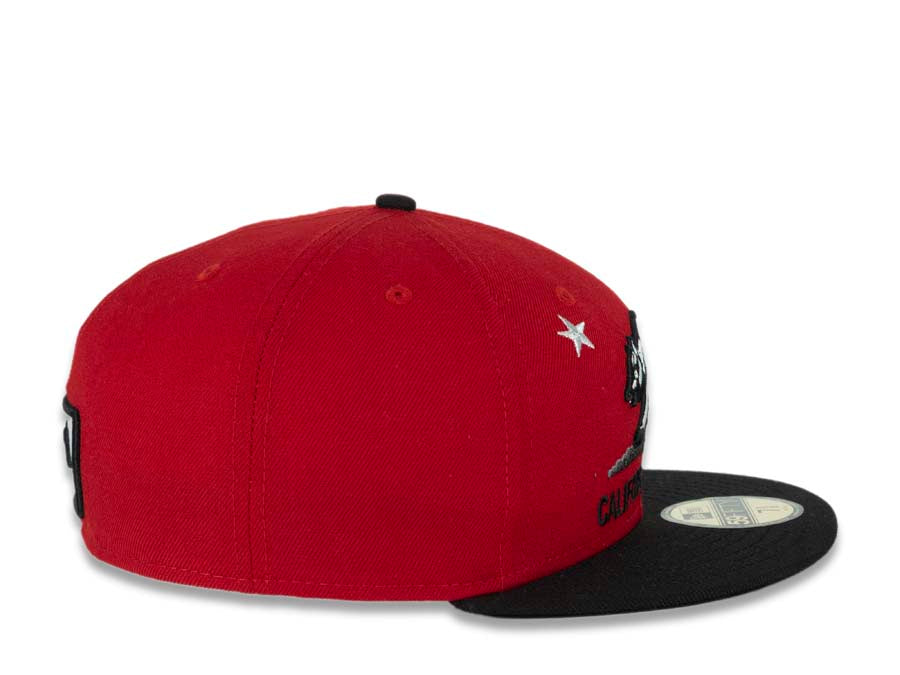California Republic New Era 59FIFTY 5950 Fitted Cap Hat Red Crown Black  Visor White/Black/Red Bear Logo