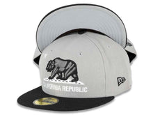 Load image into Gallery viewer, California Republic New Era 59FIFTY 5950 Fitted Cap Hat Gray Crown Black Visor Dark Gray/Black/White Bear Logo 
