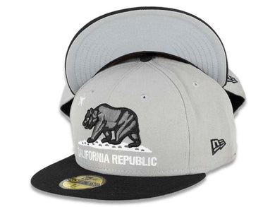 California Republic New Era 59FIFTY 5950 Fitted Cap Hat Gray Crown Black Visor Dark Gray/Black/White Bear Logo 